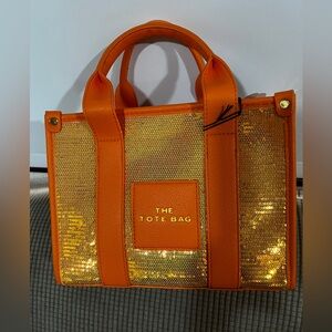 Orange and Gold Sequin Tote Bag
